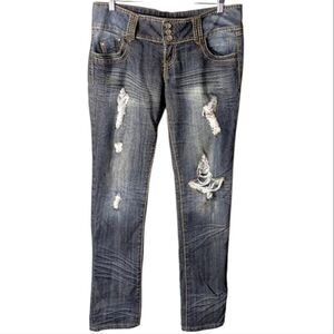 Vintage Almost Famous Distressed Skinny Low Rise Stretch Jeans Size 13 Long